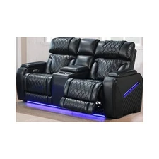 Venti Collection Leather Modern Sofa Set LED Lighting Cup Holders Black