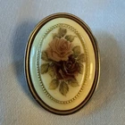 Vintage Acrylic Rose Cameo Style Brooch Ivory Cream Oval Flower Costume Jewelry