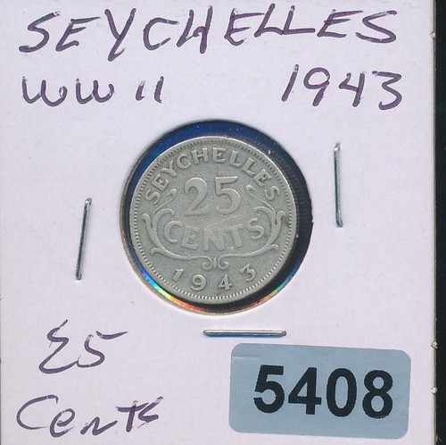 SEYCHELLES - 25 CENTS - SILVER 1943 WW11 - #5408