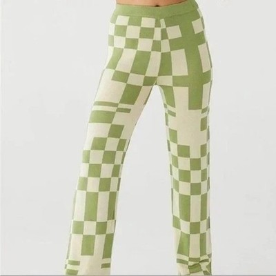 Paloma Wool Puerto Green Checkered Pull On Stretch Pants Womens Size Small