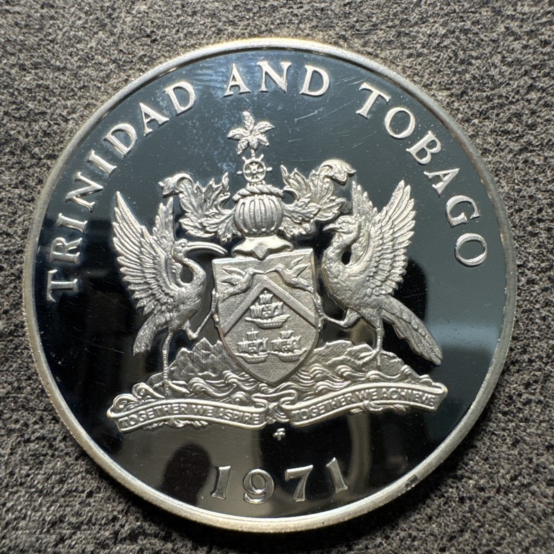 1971 Trinidad & Tobago Large Vintage Proof Silver $5.00 Proof Ultra Cameo