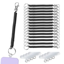 16 Pack Retractable Spiral Spring Coil Keychain, Black
