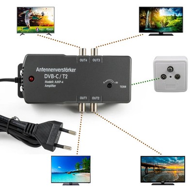 TV Antennenverstärker Kabelfernsehen 4x 20dB DVB-C Verstärker Digital TV HDTV 4K