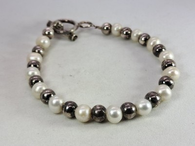 Vintage Navajo-Style SILPADA 925 Sterling Silver Bead Pearl Toggle Bracelet 7.75