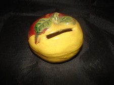 ANTIQUE YELLOW AND RED APPLE BREAKING PIGGY BANK