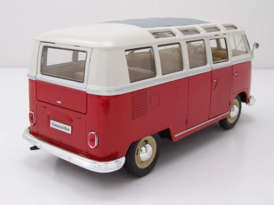 VW Clásico Samba Bus T1 1963 Rojo Blanco Modelo De Coche 1:24 Welly - Imagen 2 de 4