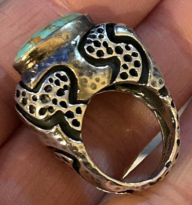 Dian Malouf DLM Sterling Silver 14K Yellow Gold Turquoise Ring Sz 6.5
