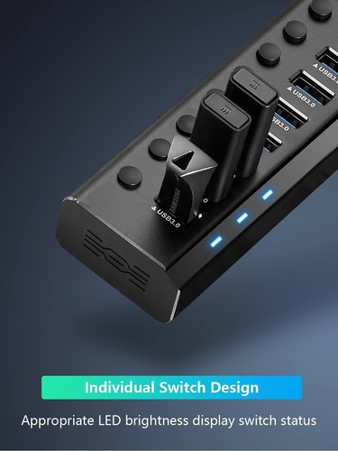 Powered USB Hub 16 Ports 96W USB 3.0 Data Hub Aluminum USB Hub 3.0 Splitter w... - Picture 6 of 7