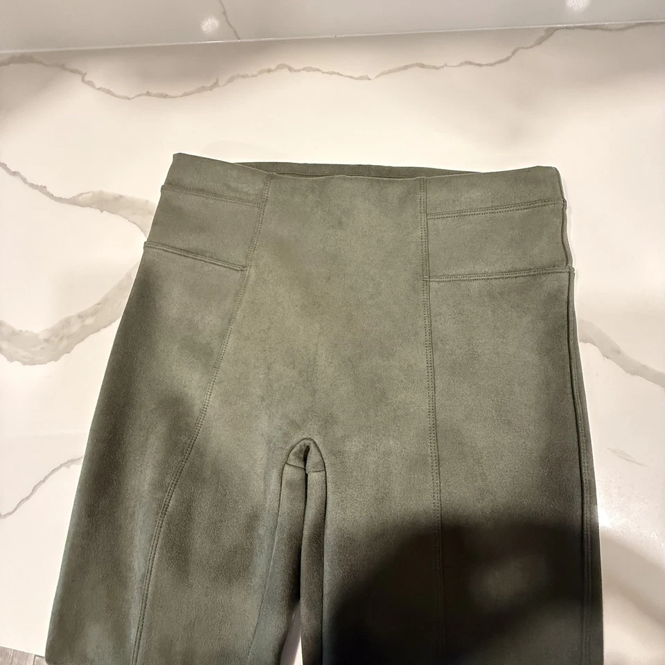Spanx Leggings Pants Women Medium Petite Olive Green Faux Suede Pull On Stretch  - Image 4 of 4