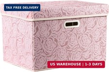 PRANDOM Larger Collapsible Storage Bin with Lid 1-Pack Fabric Decorative Stora
