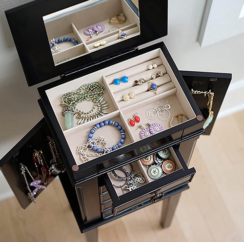 Kennedy Jewelry Armoire Modern Wood Storage Organizer, Hooks ,5 Drawers OPEN BOX - Picture 9 of 9