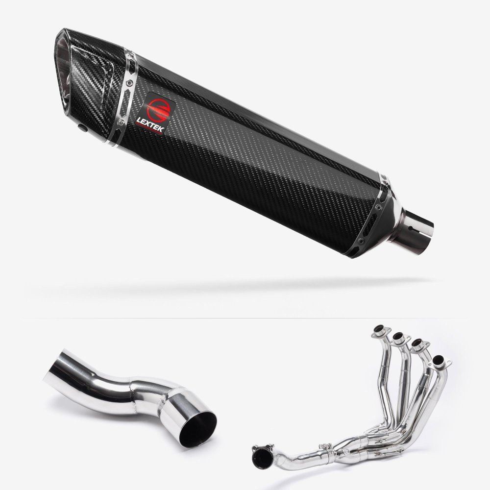 Lextek SP7C Gloss Carbon Fibre Exhaust System 400mm for Kawasaki Z900 (20-23)