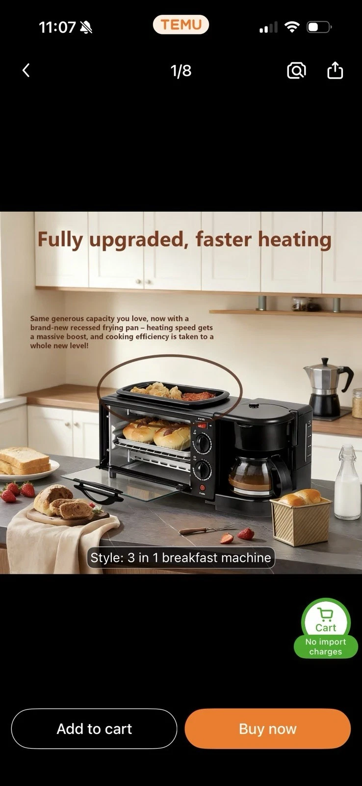 3 in 1 Breakfast Maker Multi-Function Toaster Oven/Griddle/Coffee Machine
Opens in a new window or t