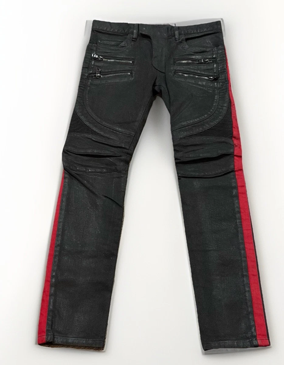 Pantalon Motard En Cuir D'agneau Pierre Balmain Noir - Taille 48/32, Style Biker Avec Fermetures éclair