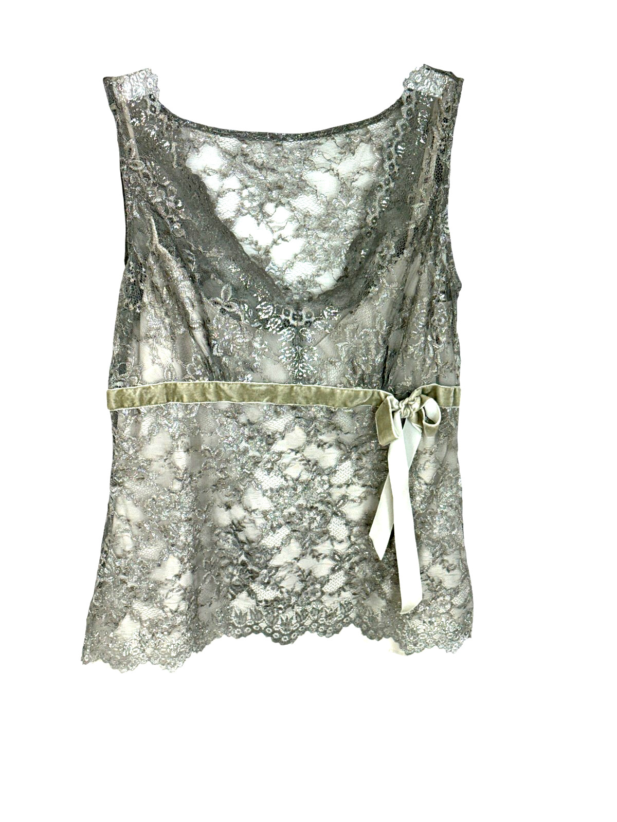 Loft lace tank sz 10 metallic silver velvet tie Y2k /90's attached cami under
