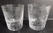 Beautiful William Yeoward Fern Pattern Old Fashioned Glass 4" Tall Pair