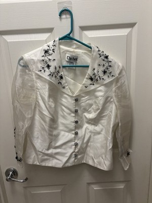 Size 14 CACHET Ivory Satin Formal Beaded Jacket