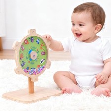 Spinning Activity Drum Toy with Sound, Montessori Wooden Sensory Toy for Babi...