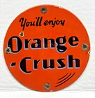Vintage Round 5" Porcelain Orange Crush Soda Door Push Pull Enamel Metal Sign