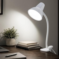 White Flexible Clip LED Desk Lamp, Eye-Care Energy-Saving for Dorm Office Study