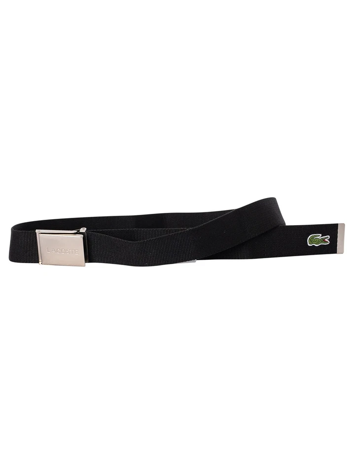 Cinturón tejido con hebilla grabada Lacoste para hombre, negro Foto 3 de 4