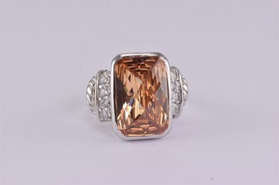 GUESS Sterling Silver Orange Cubic Zirconia Accent Statement Band Ring 925 Sz: 8
