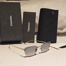 CHANEL CH4286T C395/S4 59 Rimless Titanium Cat-Eye Sunglasses CC Logo Authentic