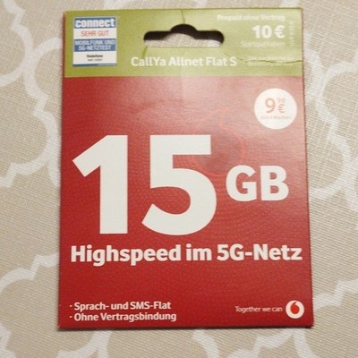 Vodafone CallYa Allnet Flat S Prepaid Triple Cut SIM 15GB 5G 10  Guthaben