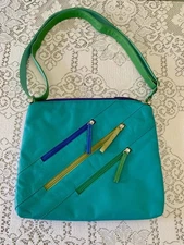 Vintage RETRO 80's ili Crossbody Bag Genuine Leather Zip Pocket Teal/Blue/Purple