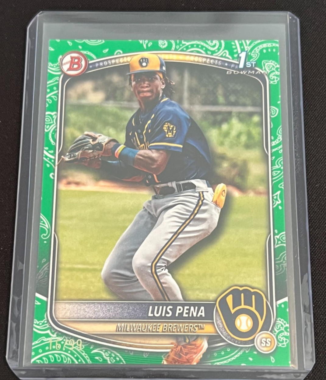 Luis Pena 2025 Bowman 1st Bowman BP-38 Green Pattern #16/99 (RC) - Brewers