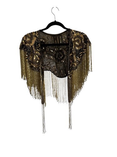 Antique Gold Beaded Fringe Bridal Cape: Wedding & Evening Cover-Up Shrug