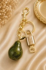 Authentic Louis Vuitton Gold Padlock   Unbranded Avocado Keychain Bag Charm LV