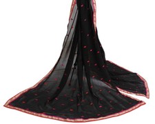 Sushila Vintage Black Dupatta Pure Georgette Silk Embroidered Long Stole Scarves
