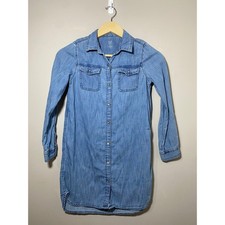 GAP Niños Denim Jean Camisa Vestido Manga Larga Botón Bolsillos Frontales Azul Talla MEDIANA