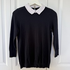 Ann Taylor Colared Preppy Navy Blue Sweater Size Small