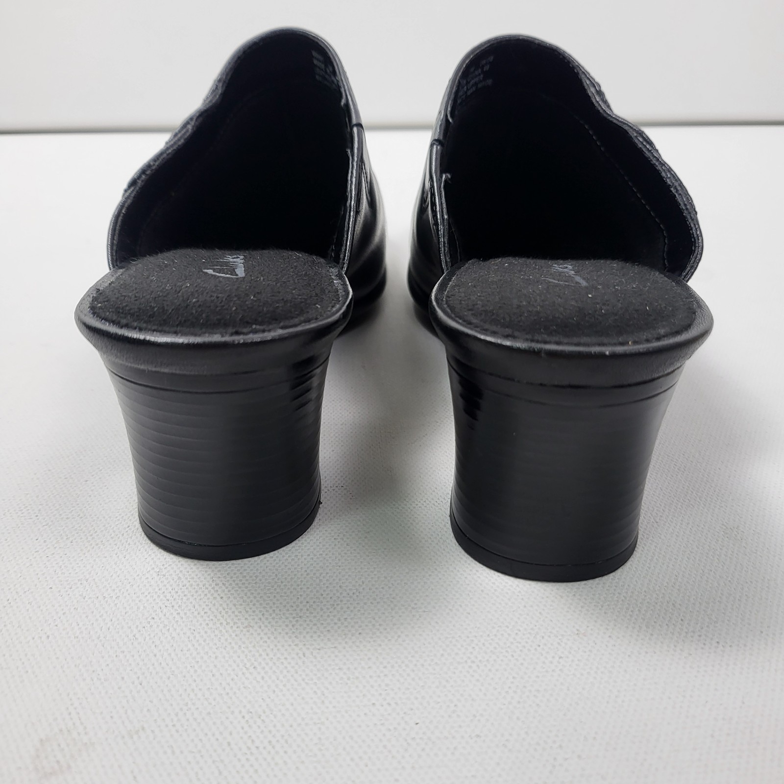 SAOLA Zoccoli comodi Clark's Angeline neri tacco impilato suola antiscivolo pelle causale 7