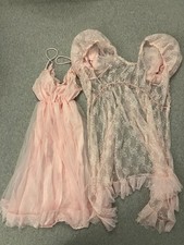 Vintage TOSCA Peignoir Set Large Bridal Pink Lace Chiffon Lingerie Gown Robe