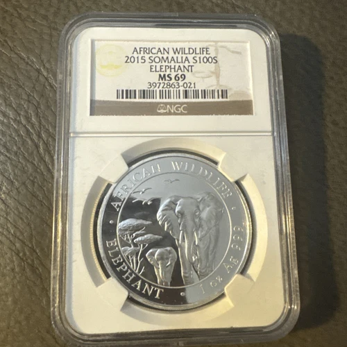 2015 Somalia African Wildlife Elephant NGC MS69 1 oz Silver Coin