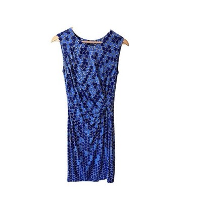 Nic+Zoe Dress Blue Abstract Geometric Sleeveless Sheath Side Ruching Size Small