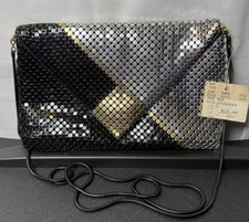 Vintage Geometric Gold Black Silver Metal Mesh Clutch Shoulder Bag Snake Chain