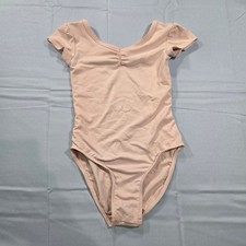 Danskin Now Girls Tan Pinch Front Short Sleeve Leotard Size XS 4-5 Ballet Dance