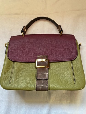 #ad MCM Women’s Colorblock Pebbled Satchel Top Handle Bag Green Purple Brown Gold $399.00
