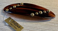 VTG NEW Hair Clip Barrette - Faux Tortoise w/Gold Bead Buttons 4 1/4 Inch FRANCE