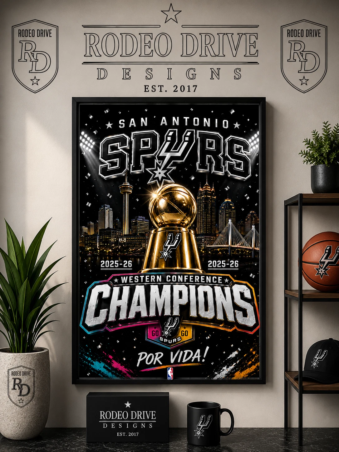 San Antonio Spurs 2025-26 Western Conference Champions Poster Unframed