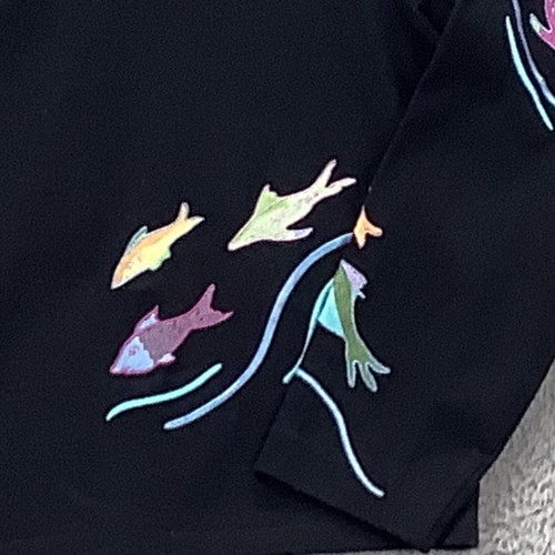 Michael Simon Lite Jacket Womens Medium Black Colorful Fish Button Front Cotton - Picture 7 of 12