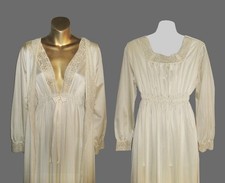 VTG MISS ELAINE PEIGNOIR SET IVORY ROMANTIC EMPIRE WAIST LACE BOW MAXI BRIDAL M