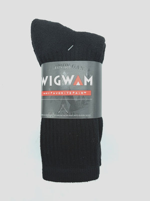 NEW 3 PAIR PACK WIGWAM AT WORK CREW SOCKS USA MADE BLACK MEDIUM  M 5-9.5 W 6-10