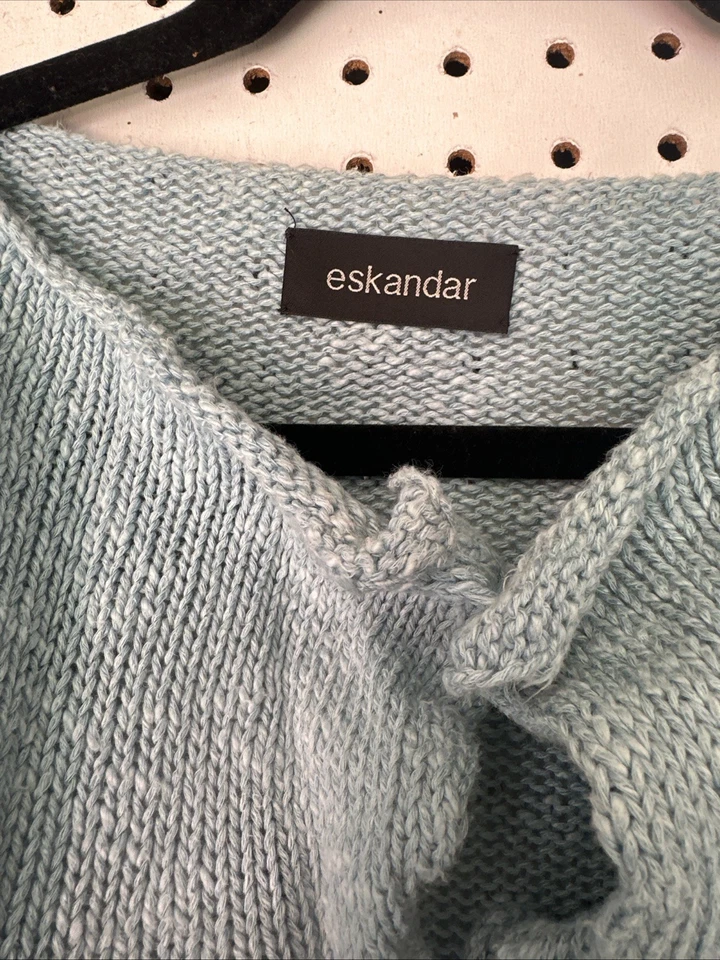 Cárdigan Suéter Eskandar Algodón Lino Mezcla Línea A O/S Hombro Caído Azul Tiffany Foto 2 de 3