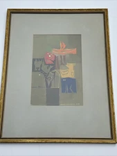 MID CENTURY ABSTRACT PAINTING CUBIST CUBISM MYSTERY SIGNED 1960'S FAMOUS LISTED