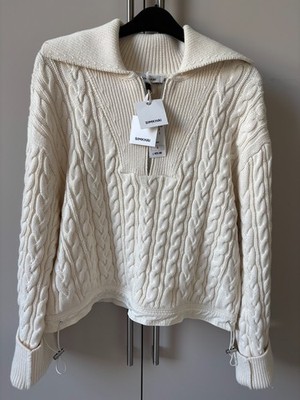 NEU - SIMKHAI LOURDES CREMEFARBENER PULLOVER MIT ZOPFMUSTER UND HALBEM REISSVERSCHLUSS SELFRIDGES 425 £